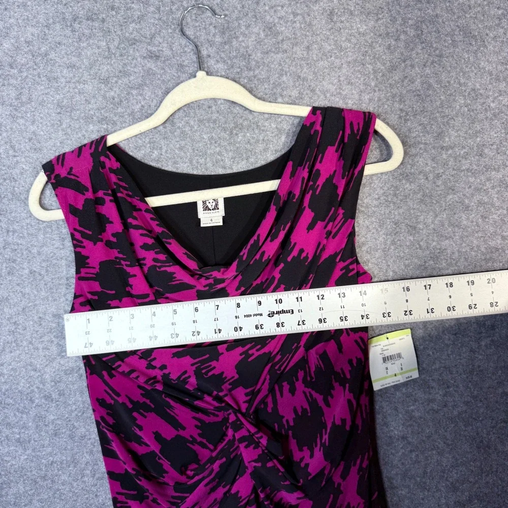 Anne Klein Women Black‎ Pink Houndstooth Drape Twist Sheath Dress Size 4